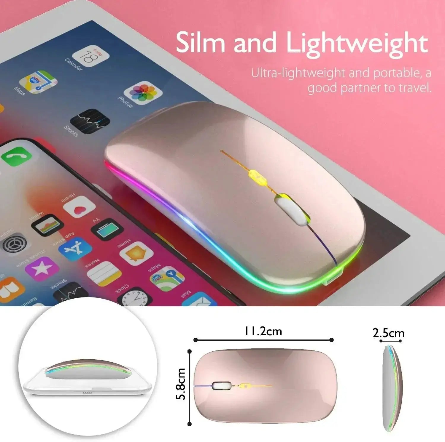 Stylish Rechargeable RGB Bluetooth Mouse for Laptop and PC