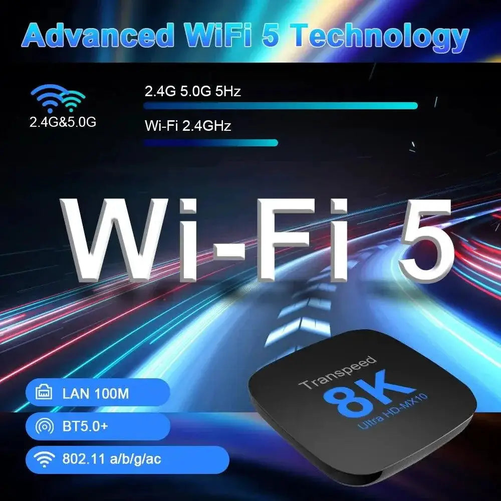Transpeed Android TV Box Enhanced 8K Media Player Dual WiFi