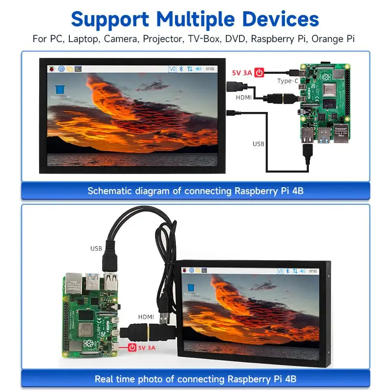 7 Inch IPS Portable Display 1024x600 Screen HDMI-compatible VGA AV Input DC Type C Power In for PC Laptop Camera TV Box DVD LCD