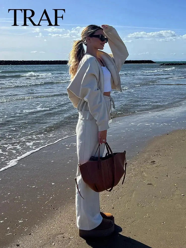Women's Thick Hoodie Coat And Pants Set For Autumn