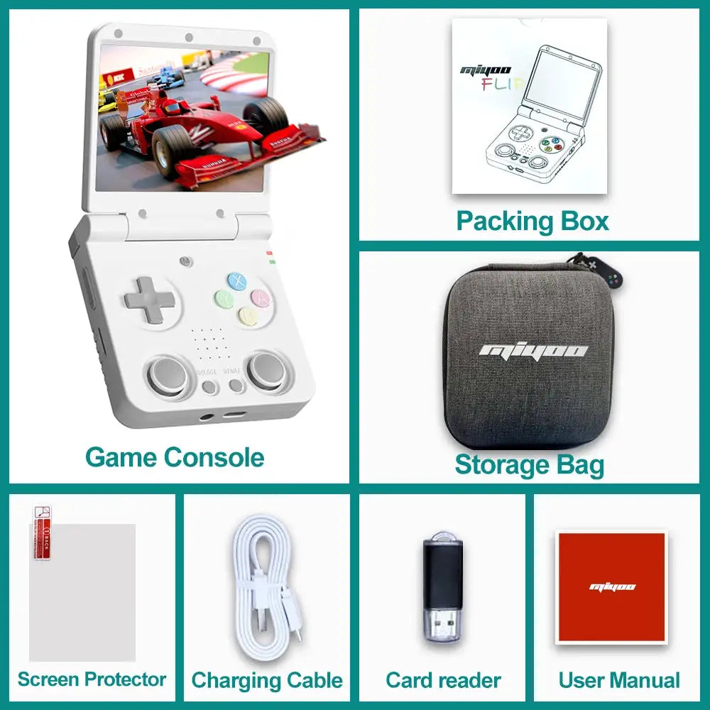 MIYOO Flip V2 Retro Handheld Game Console With Metal Hinge 3.5'' IPS Screen Compact Portable Game Machine Dual Analog Sticks Gif