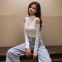 Elegant Korean Style Cold-Shoulder Blouse Autumn Chic Essential