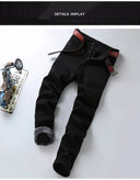 Winter Men Black Blue Straight Stretch Denim Pants Sale