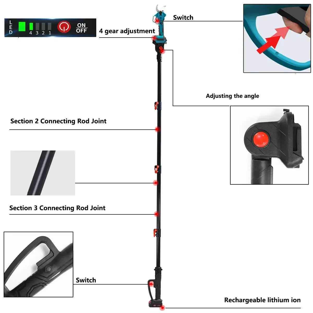 Cordless Brushless Electric Pruning Shears Extension Pole