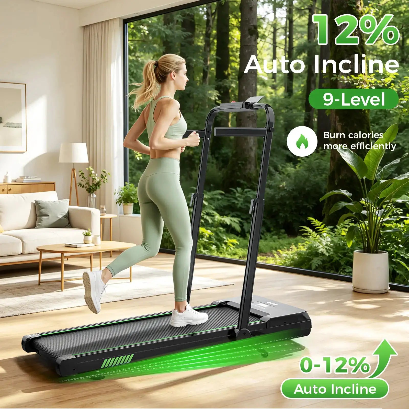 Akluer Walking Pad with 12% Auto Incline, Under Desk Treadmills for Home and Office, 2.5HP Quiet Portable Walking Pad with Smart App Scenic Routes & Bluetooth Speaker for Home Hiking