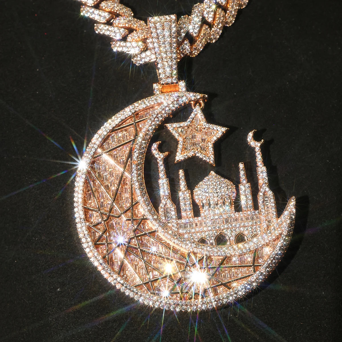 Iced Crescent Mosque Star Pendant
