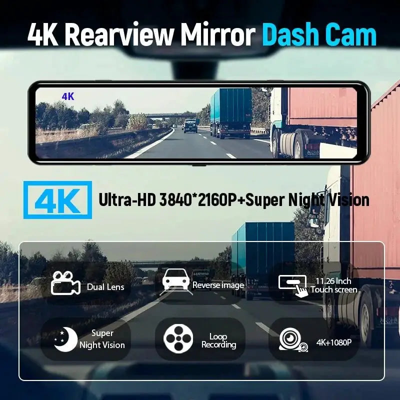 ACCEO 4K WIFI Dash Cam 12 Inch Rearview Mirror Car DVR Recorder - stepyours.com
