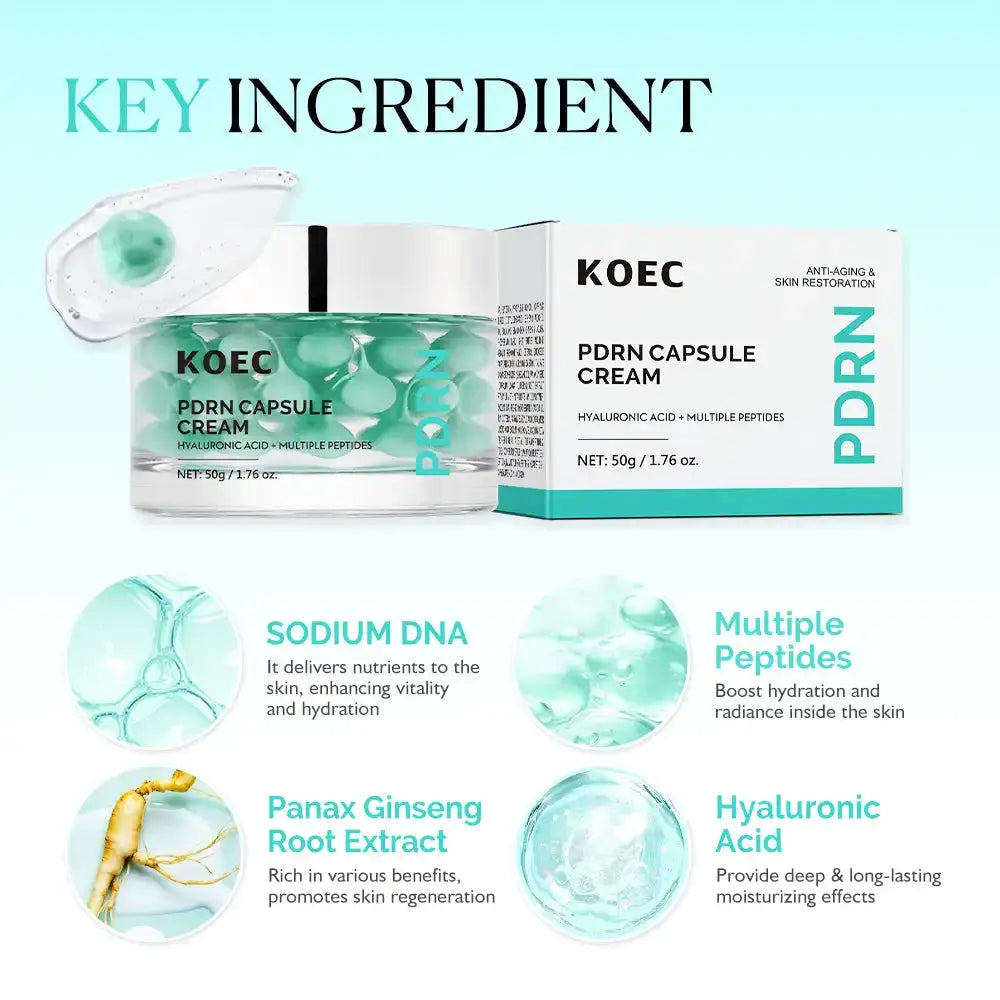 50g KOEC Hyaluronic Acid Multi Peptides PDRN Capsule Cream Hydrating Rejuvenating Anti-Aging Boost Vitality Ginseng Root Extract