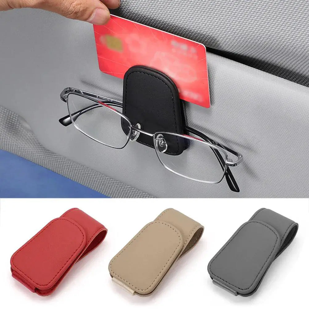 Car Sun Visor Sunglasses Organizer Stylish PU Leather Holder