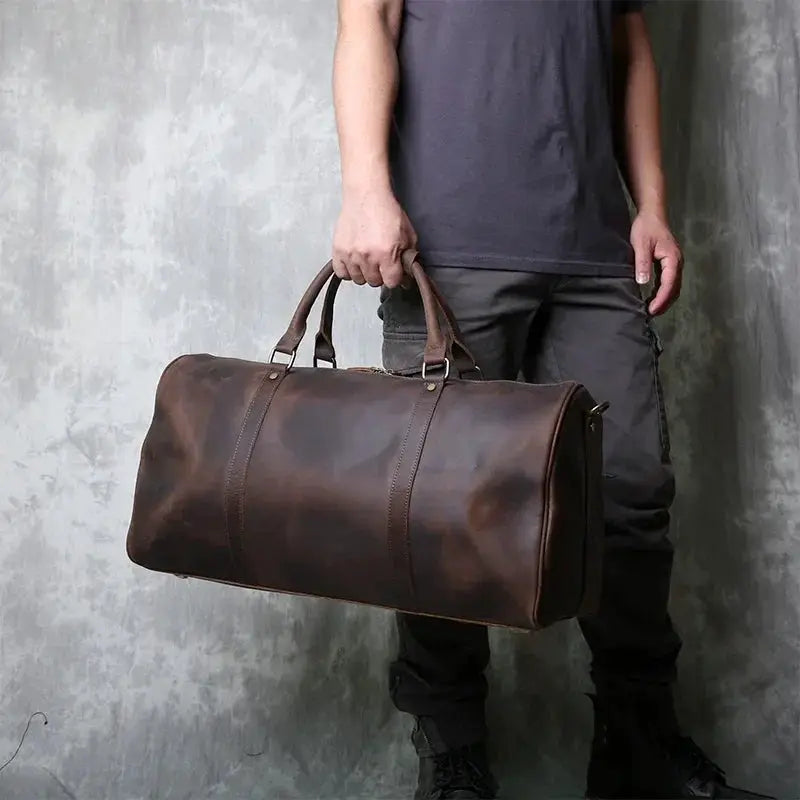 Vintage Leather Cross Style Mens Hand Luggage Duffel Bag
