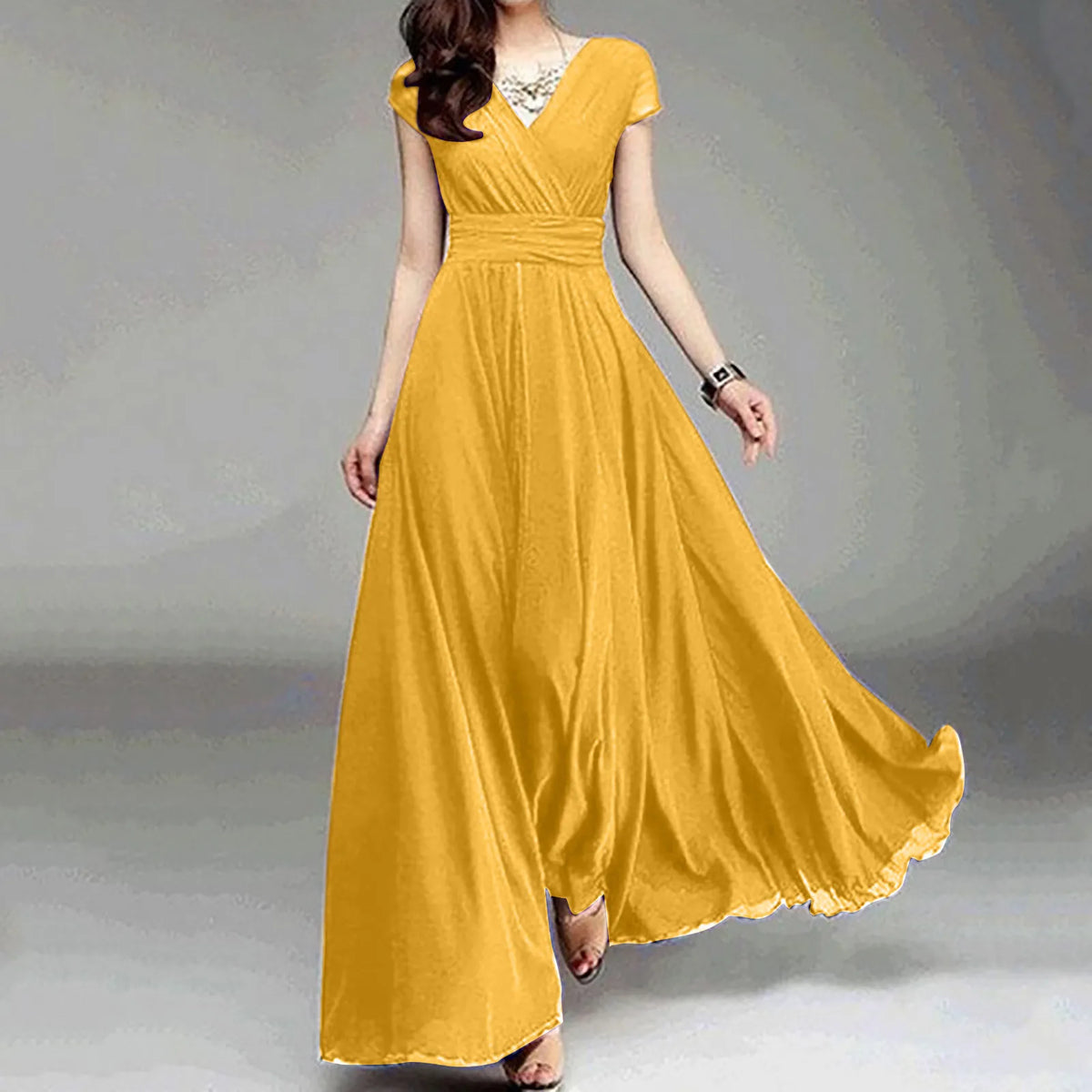 Ruffled Chiffon Formal Maxi Dress