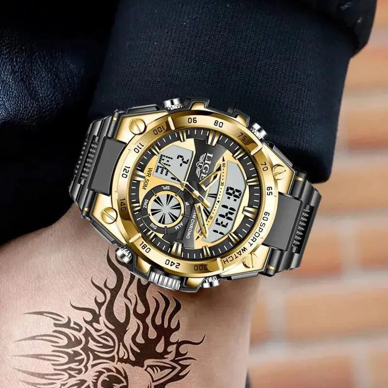 Mens Dual Display Chronograph Sport Watch Luxury Timepiece
