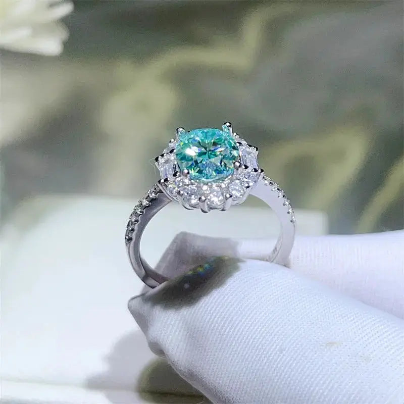 Oval Blue Green Moissanite Sterling Silver Ring — product image 4