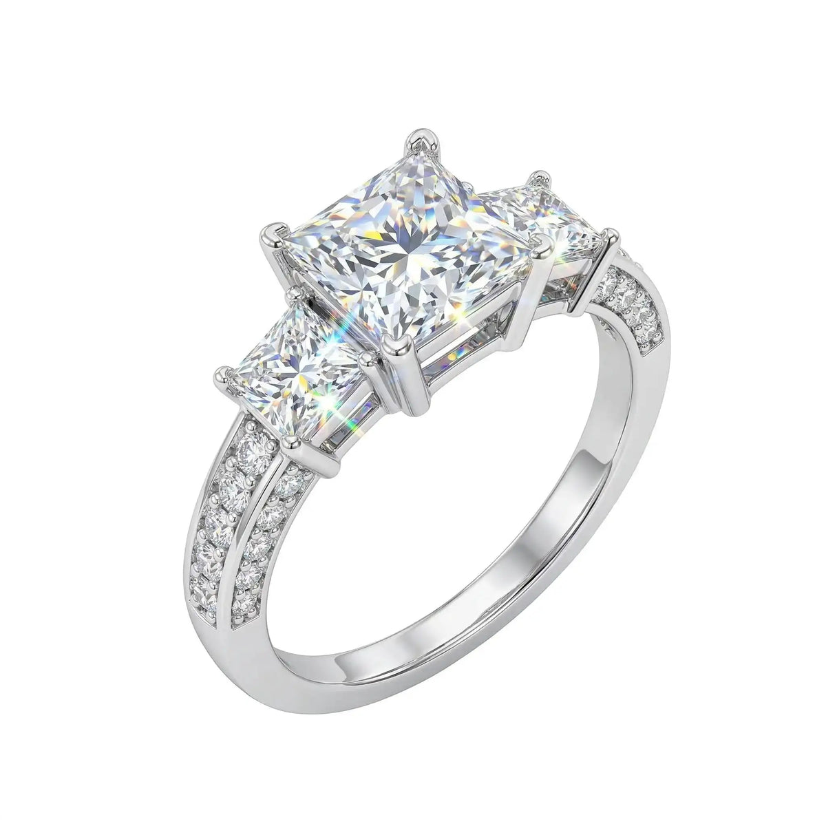 Princess Moissanite Ring in Sterling Silver Three — product view 6