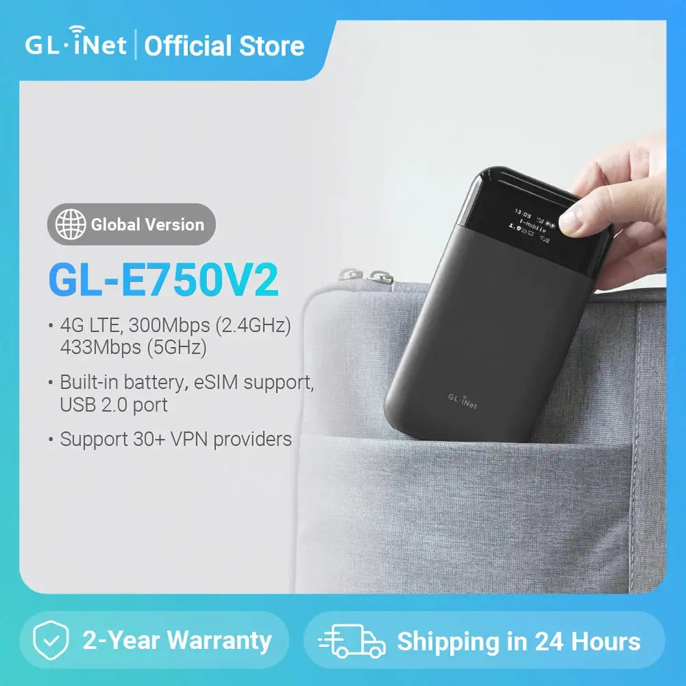 GL.iNet GL-E750V2 EM060K-G MUDI 4G LTE Portable Travel Router, Travel WiFi with SIM Card Slot, OpenWrt OpenVPN WireGuard, 7000mAh 8-hour battery, 300 plus 433Mbps Wi-Fi, 285g pocket travel size