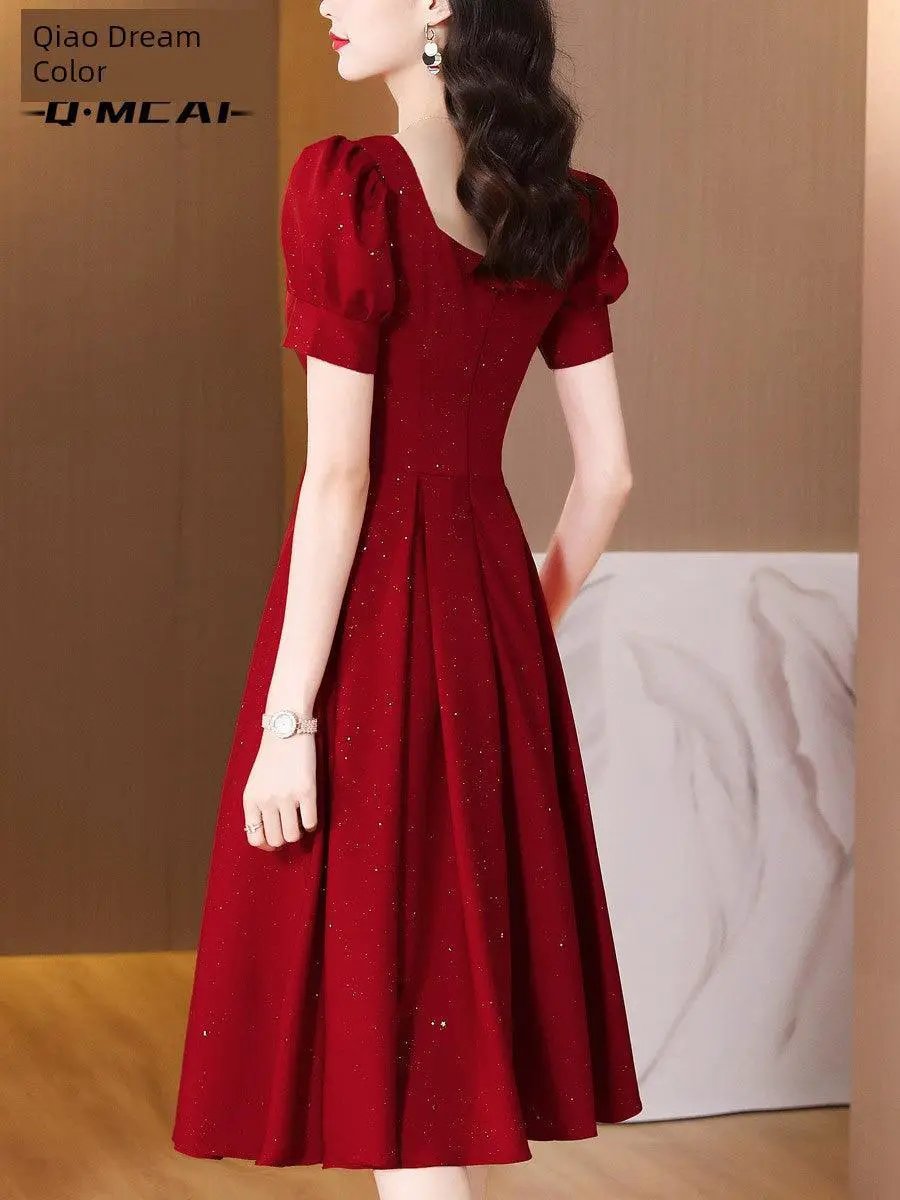 Elegant Summer Dress High Waist Flare Square Neck Glam