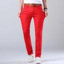 Spring Men's Slim Jeans Classic Style Straight Elasticity Cotton Denim Pants Male Brand Trousers Wine Red Black White