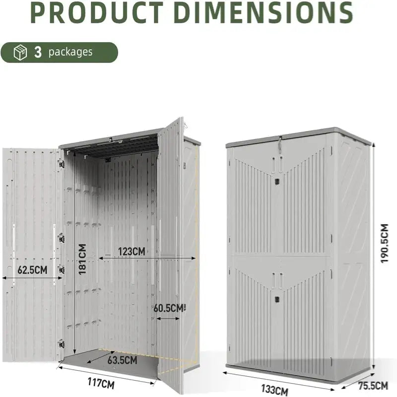 Aoxun 1800L Tall Outdoor Storage Shed with Floor, 133×75.5×190.5 cm Narrow Waterproof Horizontal Resin Cabinet for Garage Storage 64 Cu.Ft,Wheelie Bin Storage, Pool Storage, Plastic Shed, Garden Shed