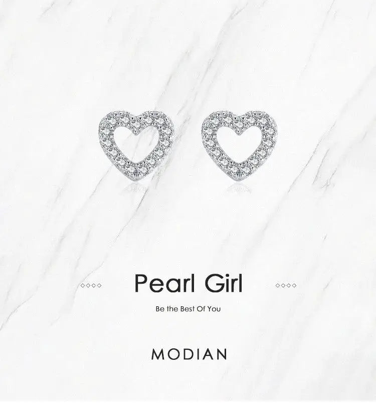 Modian Authentic 925 Sterling Silver Heart Stud Earrings
