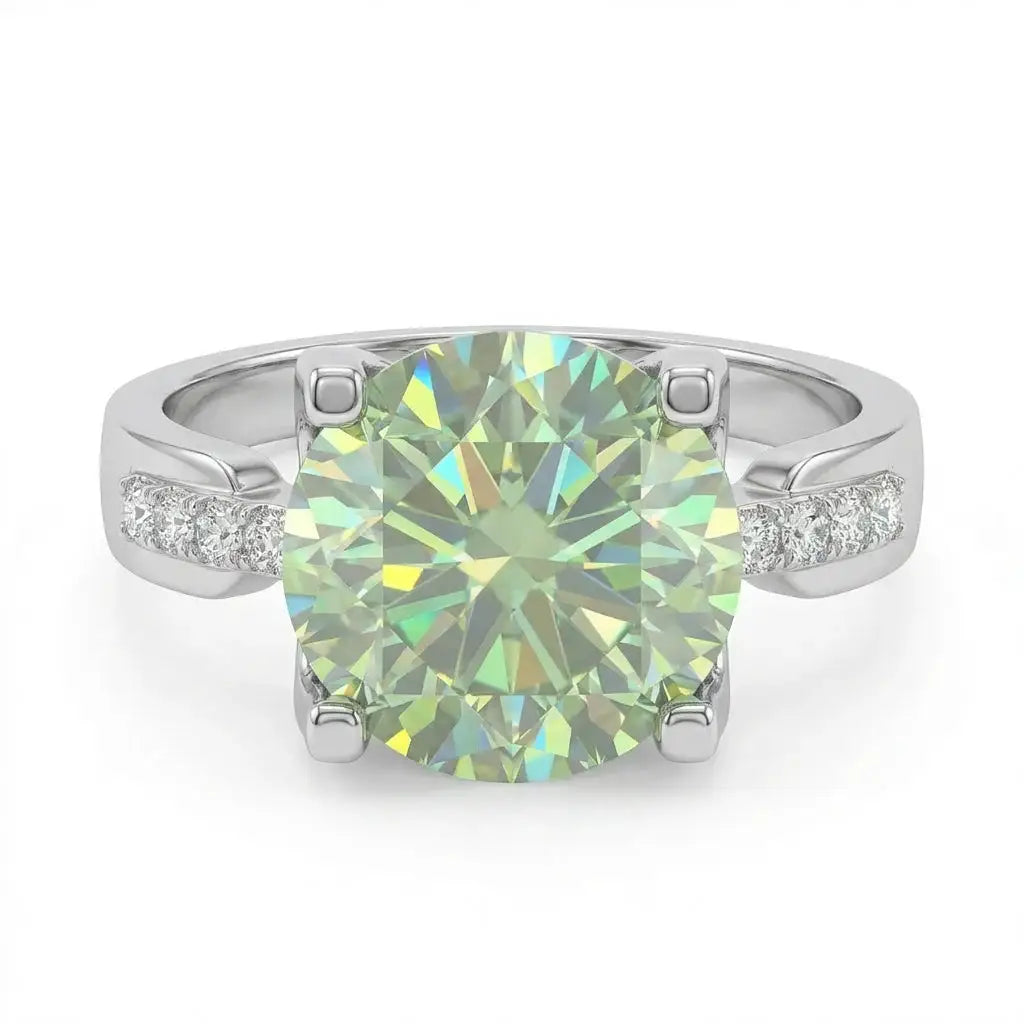 Round Green Moissanite Ring in Sterling Silver — product view 6
