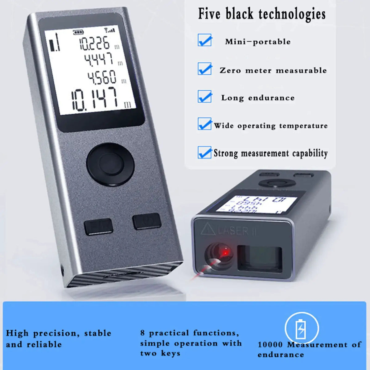 Mini Laser Rangefinder Digital Tape Measure Laser Ruler USB Charge Aluminum Alloy Fuselage Measuring Distance: 30/50/60m