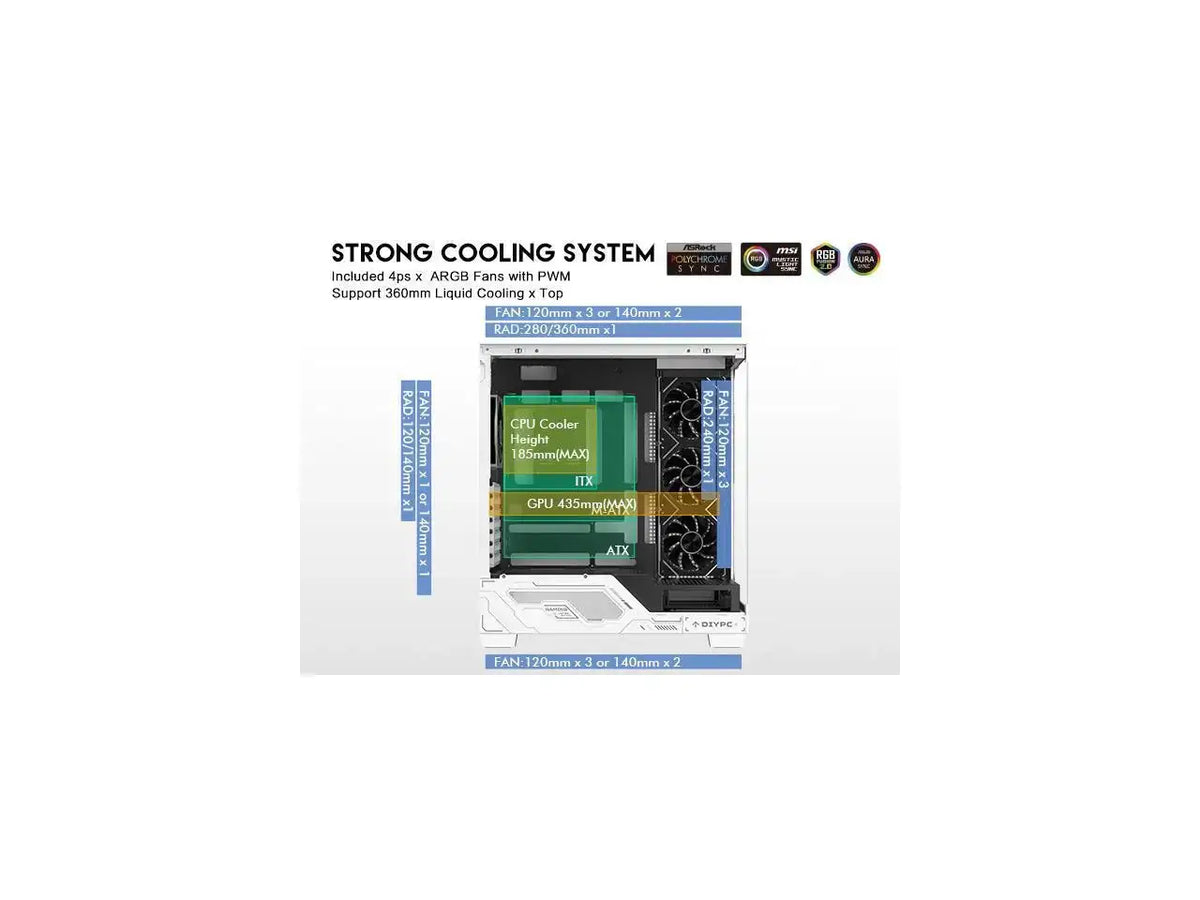 DIYPC IDX2-Ultra-ARGB Black USB3.0/Type C Tempered Glass ATX Gaming Computer Case w/ Dual Tempered Glass Panel and 4 x ARGB PWM Fans (Pre-Installed)