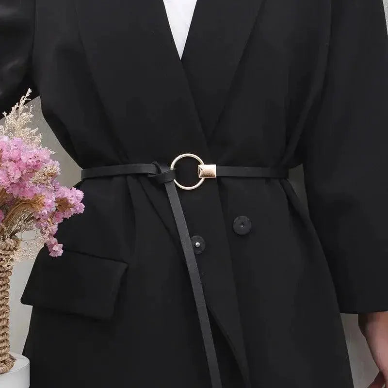 Luxurious Black Coffee Thin Knot Womens Leather Belt