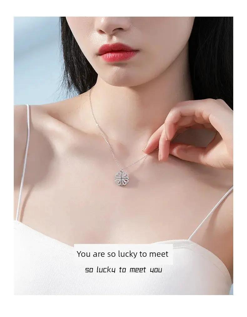 Four Leaf Clover Foldable Sterling Silver Clavicle Necklace - OurLum.com