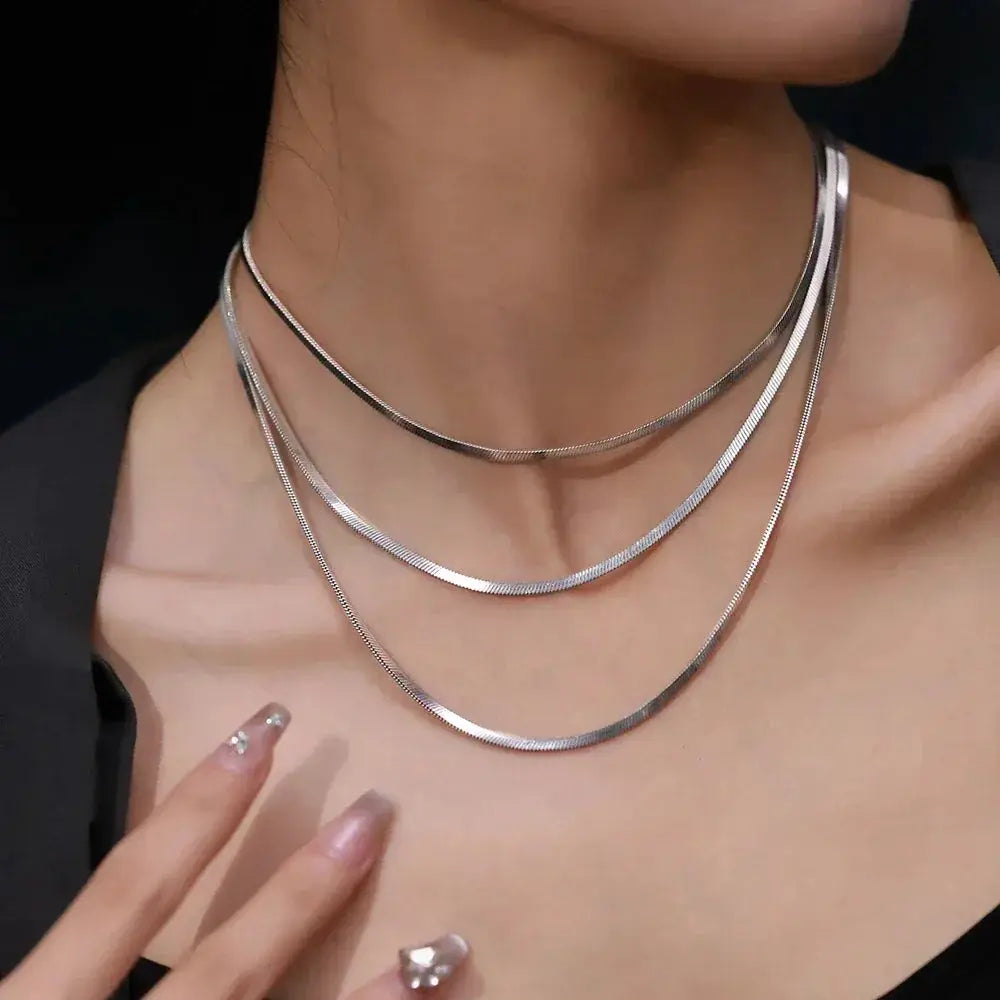 Unisex Snake Chain Necklace Silver Choker For Men And Women