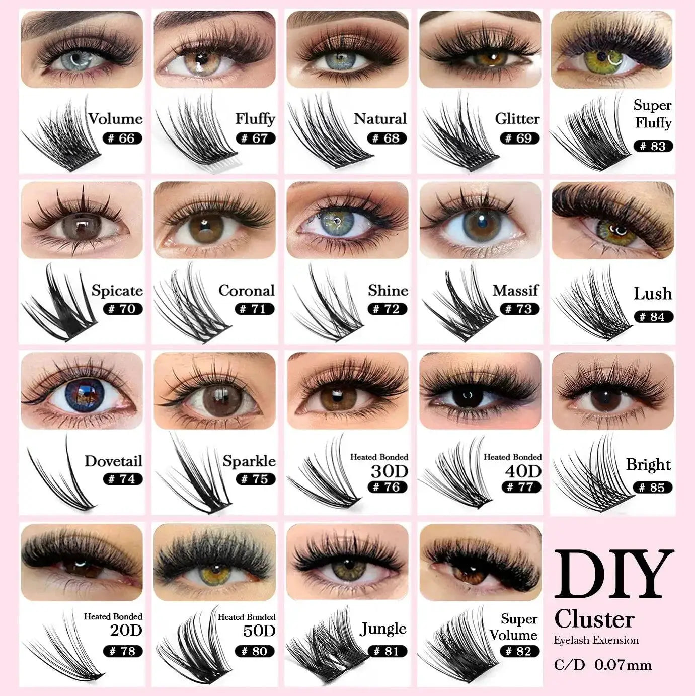 DIY Cluster Lashes Natural Mink Eyelashes CD Curl Set