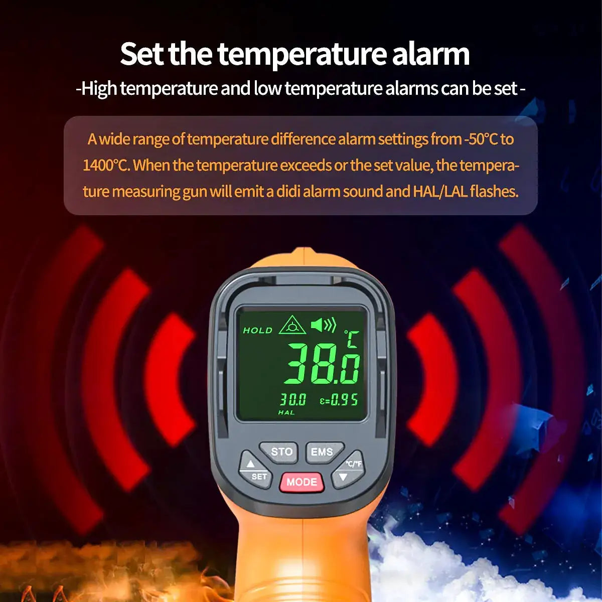1pc Infrared Thermometer High Temp Thermometer Pyrometer Non Contact Digital Dual Laser Pointers Flashlight IR Temperature Gun
