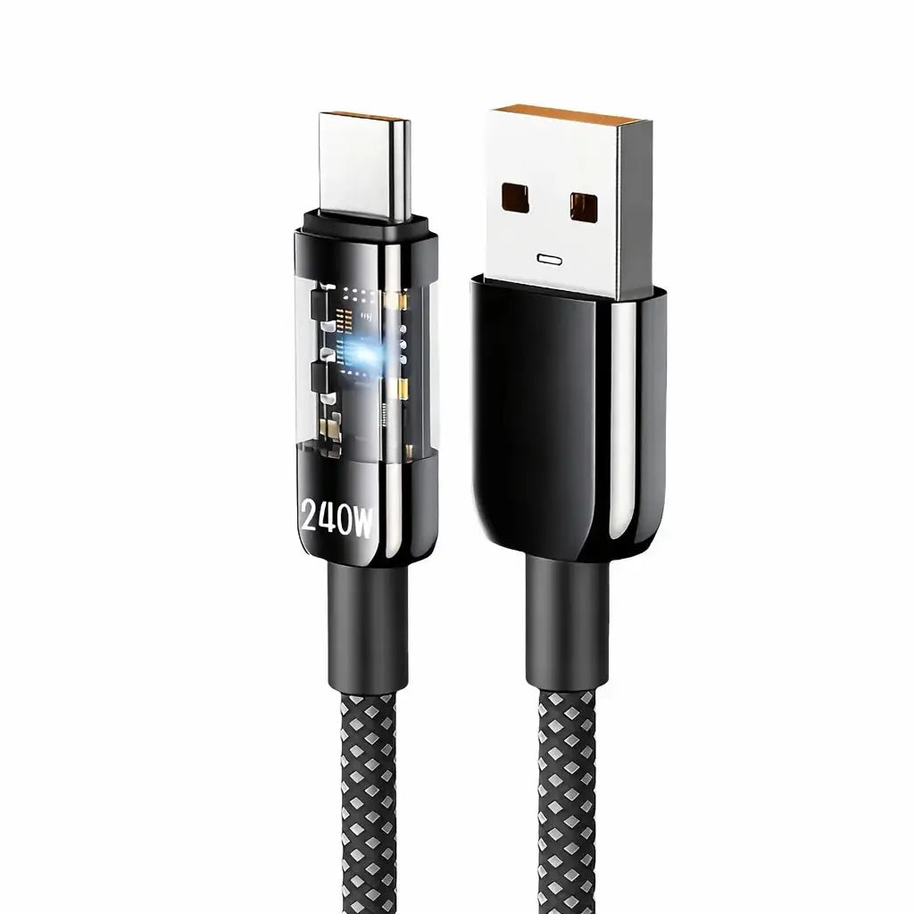 240W USB C Nylon Braided Fast Charging Cable LED Digital Display Type C Data Wire for Samsung Xiaomi Huawei Honor Mobile Phone