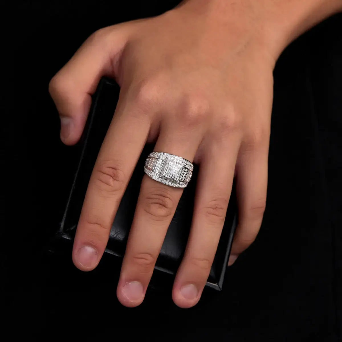 Gold Plated Sterling Silver Silver CZ Hip Hop Ring — product image 3