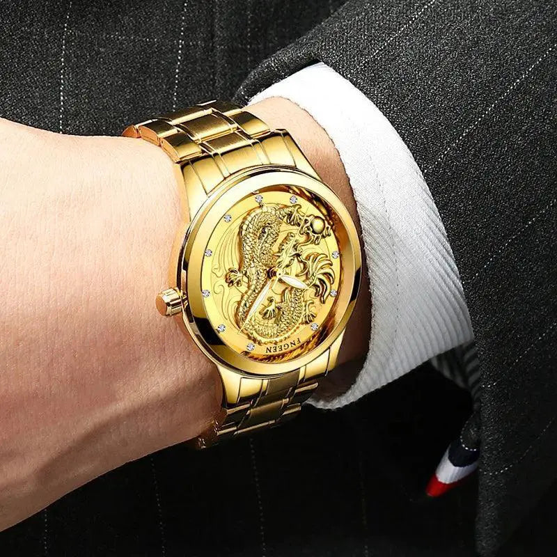 Dragon Crystal Mens Quartz Watch Waterproof Timepiece