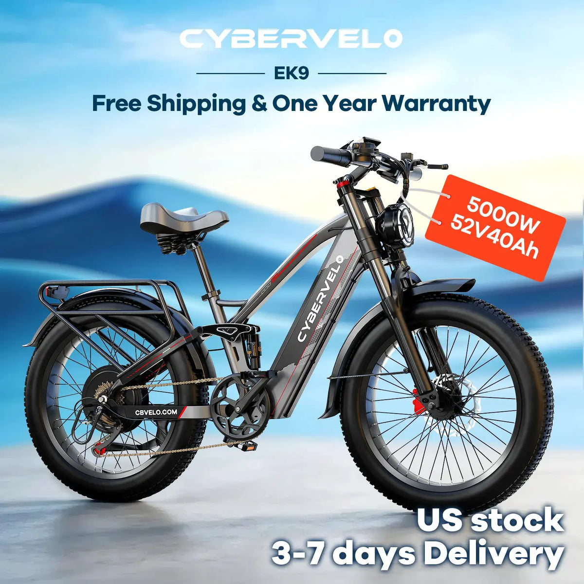 Cybervelo EK9 Fat Tire Mountain Ebike