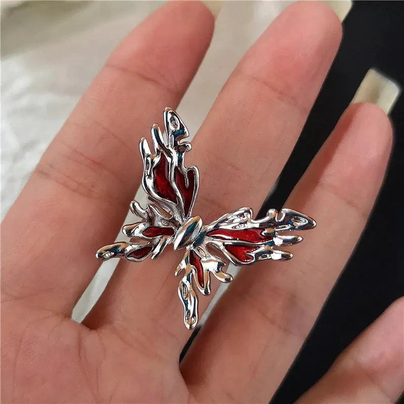 Red Crystal Heart Ring With Spider Motif Gothic Jewelry