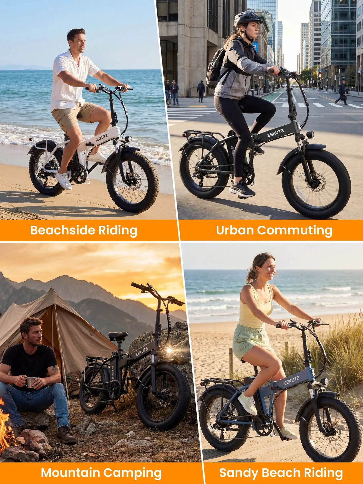 ESKUTE Electric Bike for Adults, 48V 20.8Ah Removable Battery, 20x4 Fat Tire Foldable Ebike with 1200W Peak Motor, Folding E Bike with 7‑Speed, 20+ MPH, up to 80 Miles, NFC Unlock