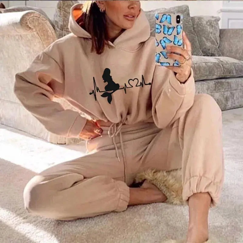Women 2 Piece Drawstring Tracksuit Set Hoodie Joggers 2024