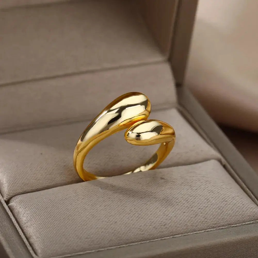 Sunflower Stainless Steel Wedding Ring Set With Gold Plating