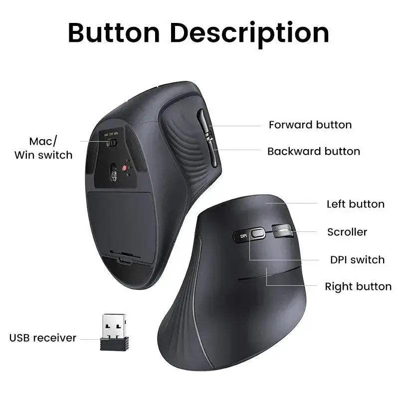 Vertical Wireless Bluetooth Ergonomic Mouse Mute Buttons