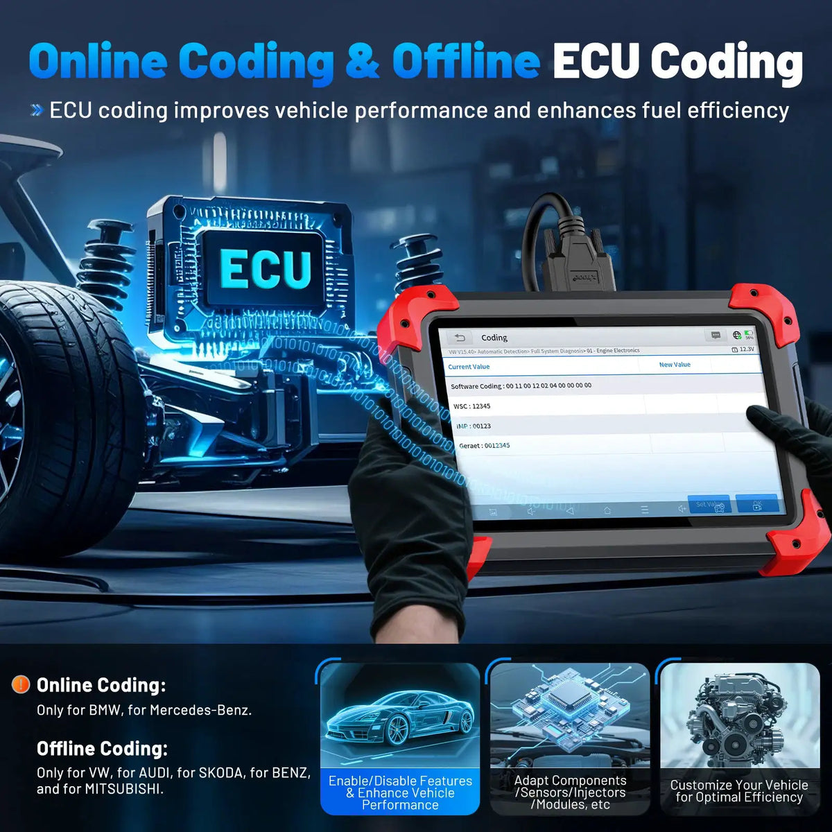 XTOOL D7 V2.0 OBD2 Automotive Scanner Key Programmer All System Car Diagnostic Tool ECU Coding with 39+ Resets CANFD DOIP FCA