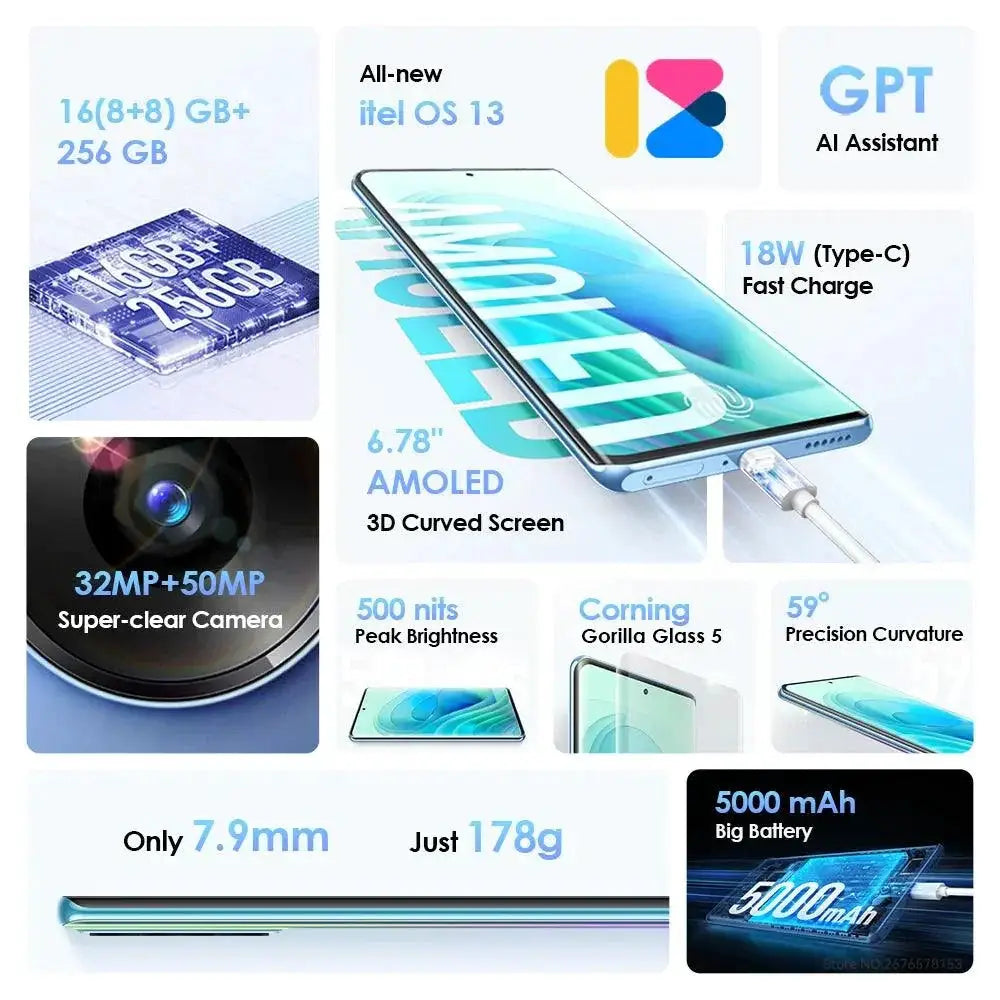 Itel S23 Plus NFC Smartphone 256GB 6.78 Inch AMOLED Display