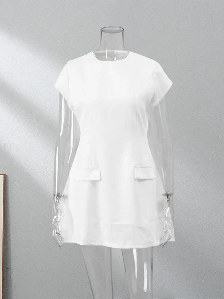 Solid Pocketed Mini Dress Sophisticated Elegance Charm