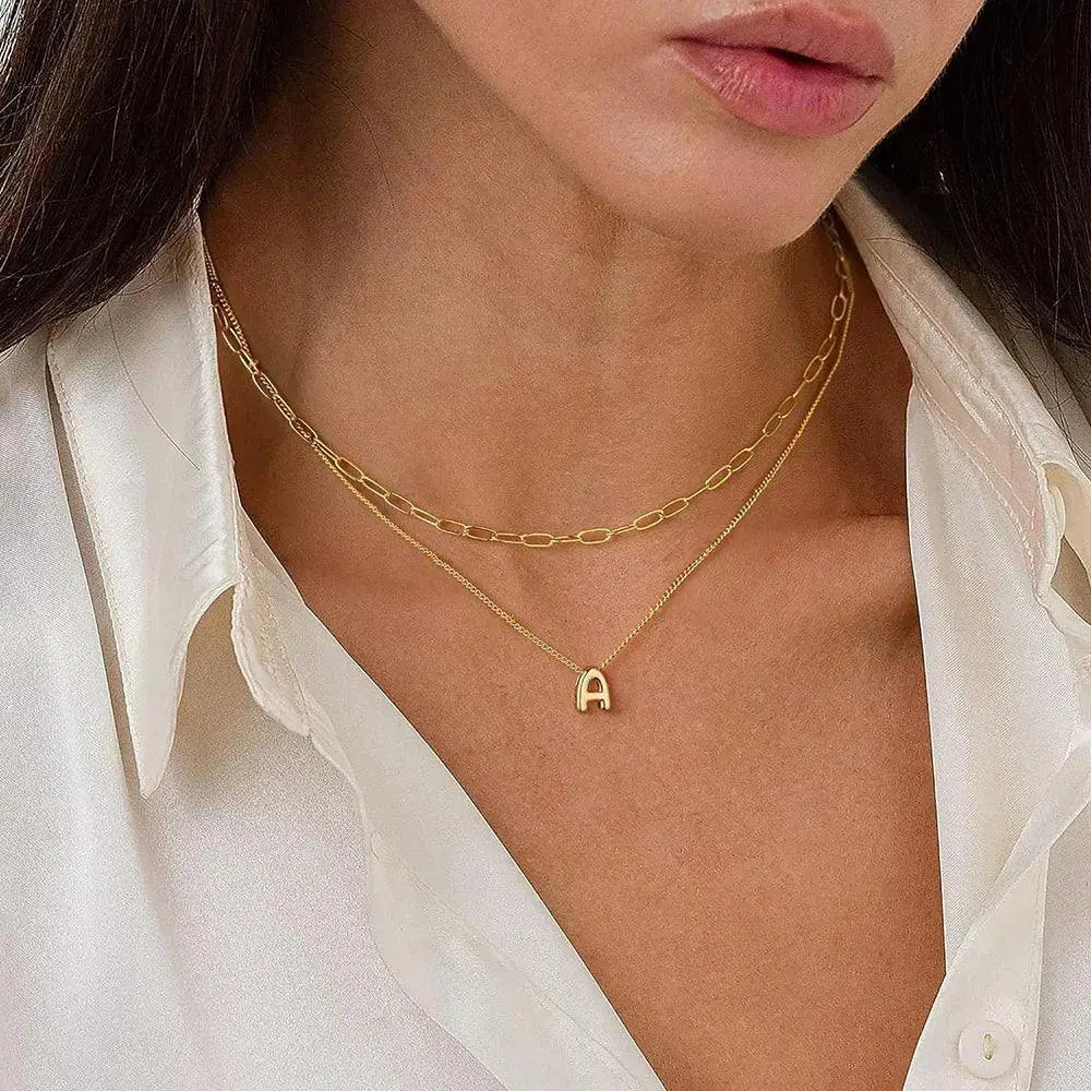 3D Bubble Initial A Z Mini Necklace Gold Plated Jewelry Gift