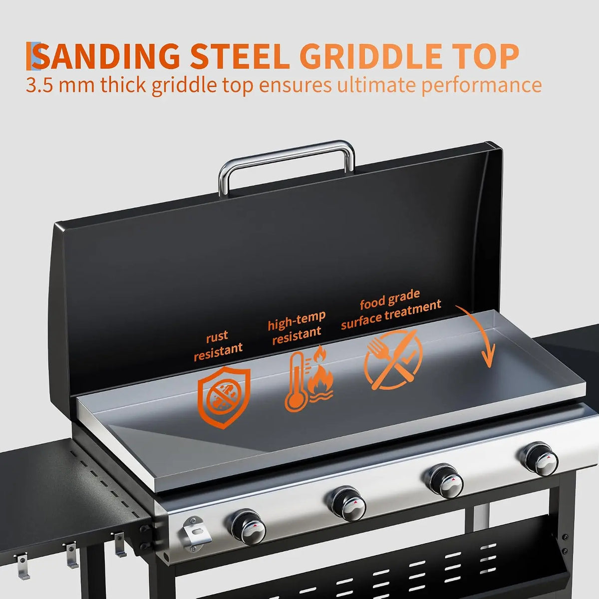 BTU Propane Gas Grill – sq.in Flat Top, Weather-Resistant Hood — product view 3