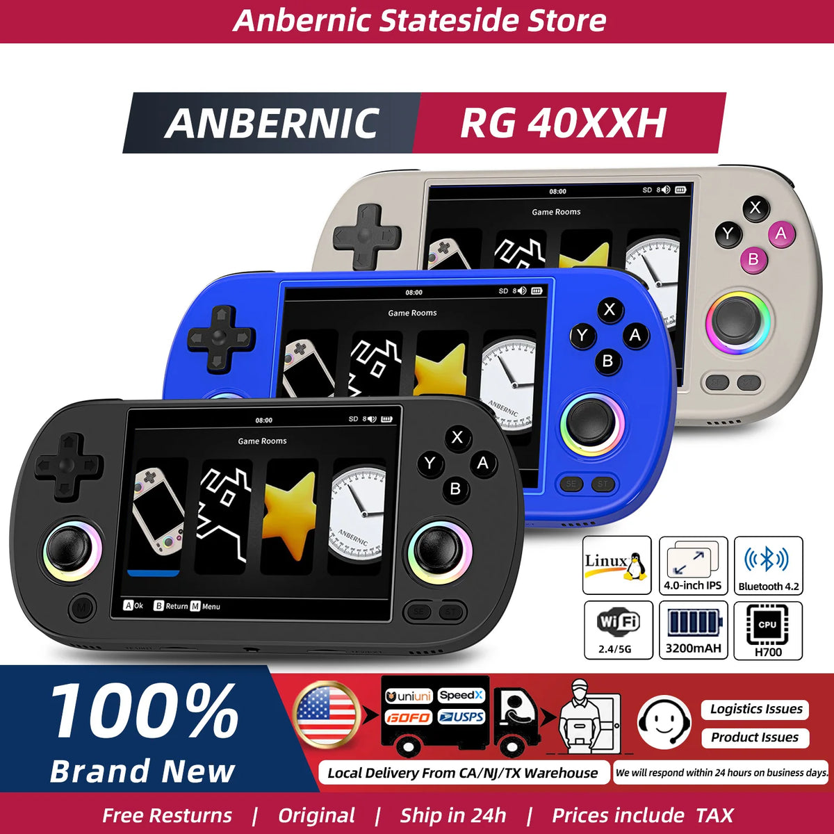 ANBERNIC H Handheld Game Console '' Screen Linux System Joystick — product view 1