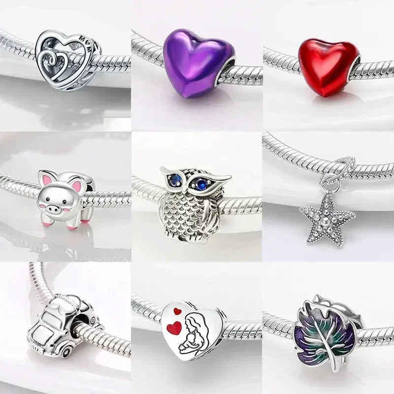 Hot Sale Pandora 925 Owl Charm Blue Zircon And Red Heart
