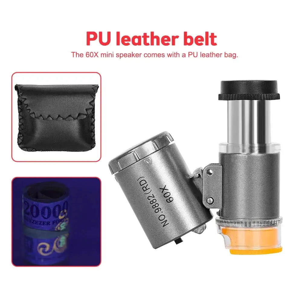 Mini Pocket Microscope Kit 60x Handheld LED Light for Kids