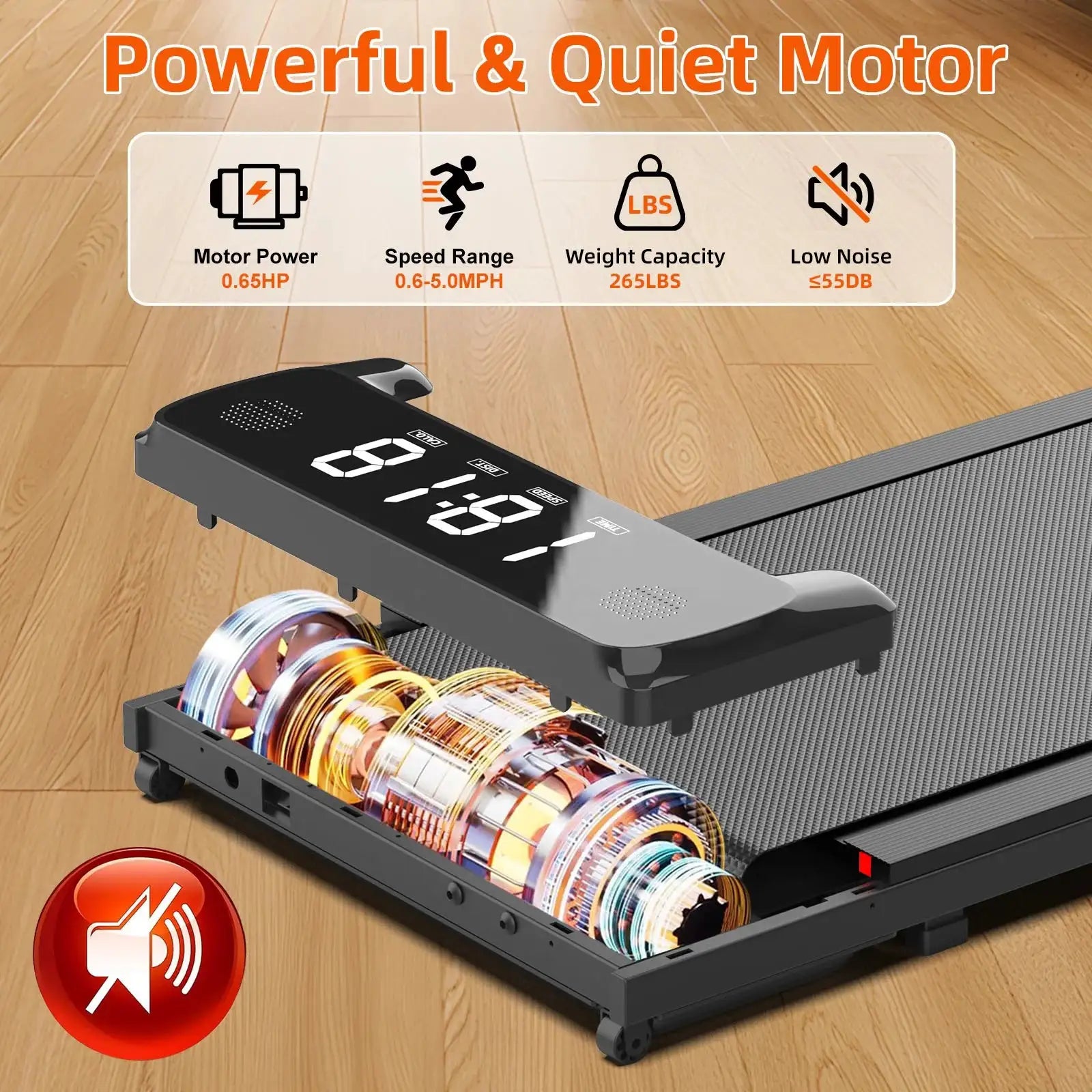 Walking Pad, Under Desk Treadmill for Home Office, Portable Treadmill with Double Shock Absorption Remote Control LED Display