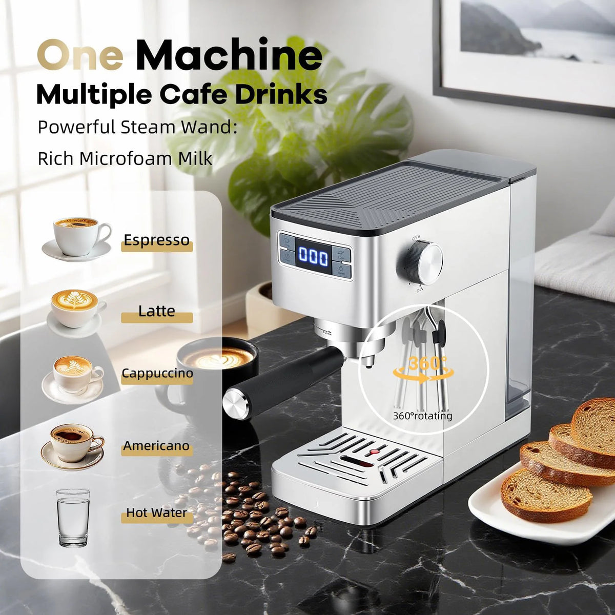 Semi-Automatic Coffee Shot Machine with Steam Milk Frother — product view 6